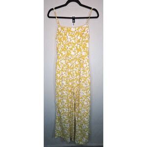 KORI America Yellow Floral Wide Leg Jumpsuit Women's Medium Cutout Tie Front
